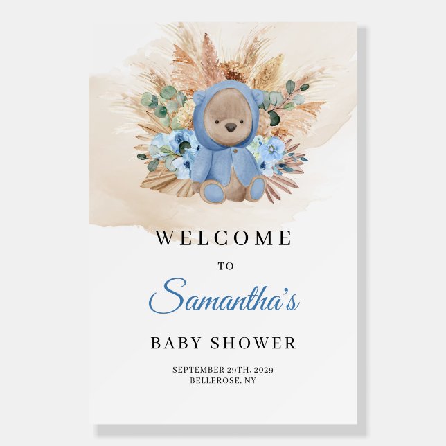 Teddy bear dried palm pampas baby shower welcome foam board (Front)