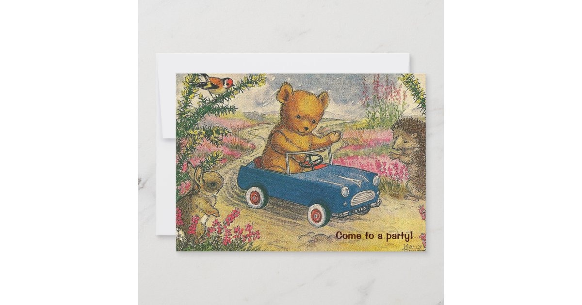 Teddy Bear Drive Birthday Party Invitation | Zazzle