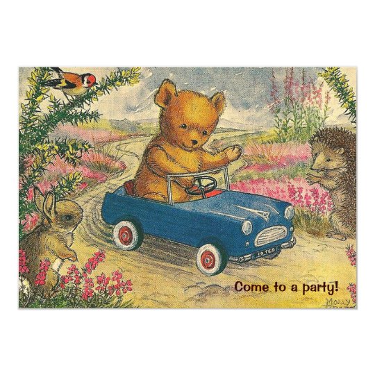 Teddy Bear Drive Birthday Party Invitation | Zazzle