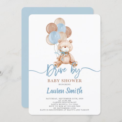 Teddy Bear Drive by Baby Shower Boy Invitation