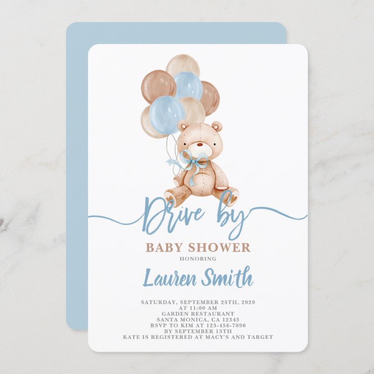 Teddy Bear Drive by Baby Shower Boy Invitation Zazzle