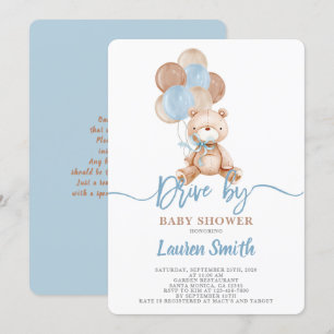 Teddy Bear Drive by Baby Shower Boy Invitation