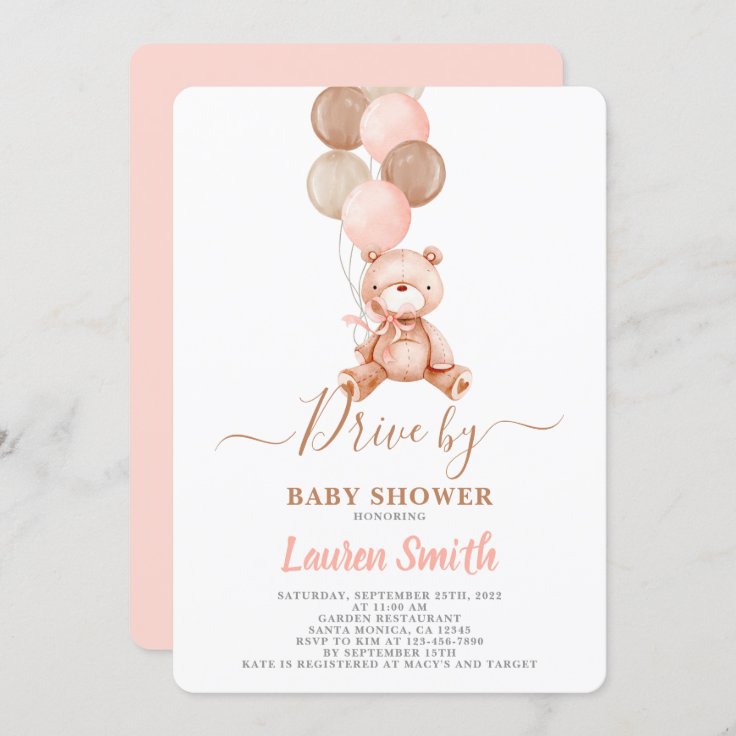 Teddy Bear Drive by Baby Shower Girl Invitation Zazzle