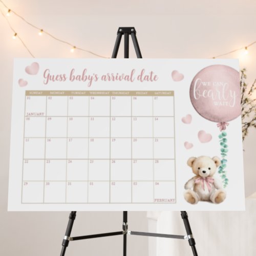 Teddy Bear Due Date Baby Shower Game Poster 