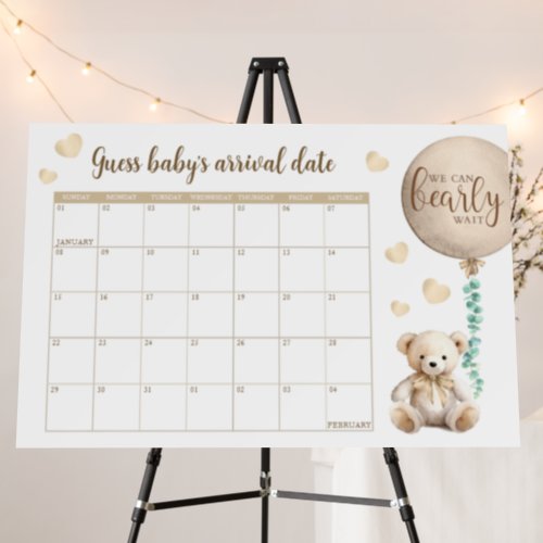 Teddy Bear Due Date Baby Shower Game Poster 