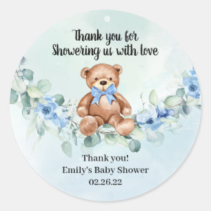 Teddy bear dusty blue floral eucalyptus wreath classic round sticker
