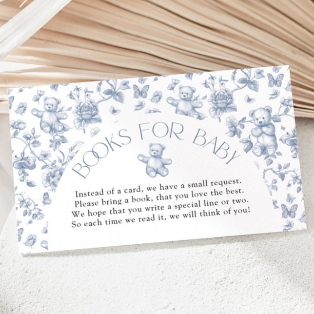 Teddy Bear Dusty Blue Toile Books for Baby Shower  Enclosure Card (Teddy Bear Dusty Blue Toile Books for Baby Shower Enclosure Card)