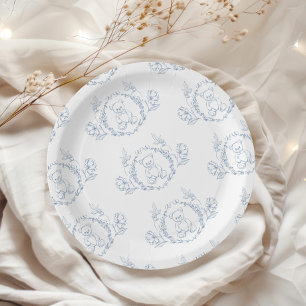 Teddy bear Elegant Chinoiserie Toile Baby shower Paper Plates