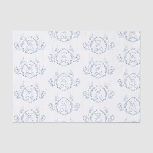 Teddy bear Elegant Chinoiserie Toile Baby shower Tissue Paper (Front)