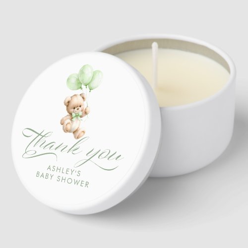 Teddy Bear Elegant Cute Light Green Baby Shower Mini Candle Favors