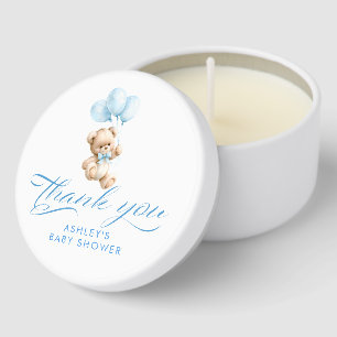 Teddy Bear Elegant Light Blue Stripes Baby Shower Mini Candle Favors