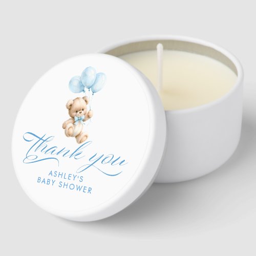 Teddy Bear Elegant Light Blue Stripes Baby Shower Mini Candle Favors