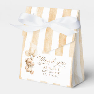 Teddy Bear Elegant Light Brown Stripes Baby Shower Favor Boxes