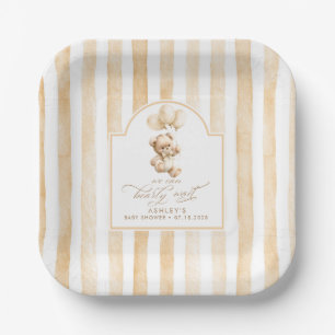 Teddy Bear Elegant Light Brown Stripes Baby Shower Paper Plates