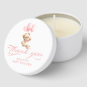 Teddy Bear Elegant Light Pink Stripes Baby Shower Mini Candle Favors