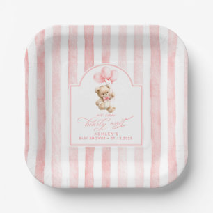 Teddy Bear Elegant Light Pink Stripes Baby Shower Paper Plates