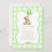Teddy Bear Elegant Sage Green Gingham Baby Shower
