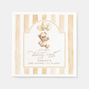 Teddy Bear Elegant Soft Brown Stripes Baby Shower Napkins