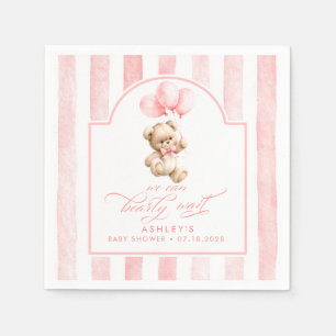 Teddy Bear Elegant Soft Pink Stripes Baby Shower Napkins
