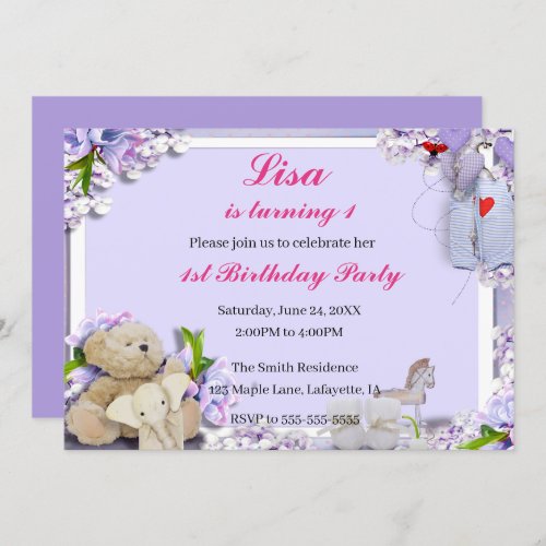 Teddy Bear Elephant Horse Birthday Party Invitation