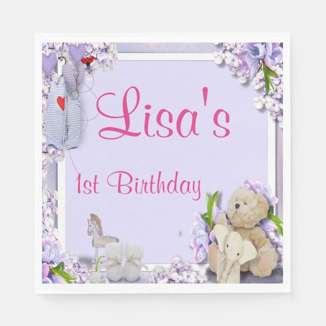 Teddy Bear Elephant Horse Birthday Party Napkins (Front)