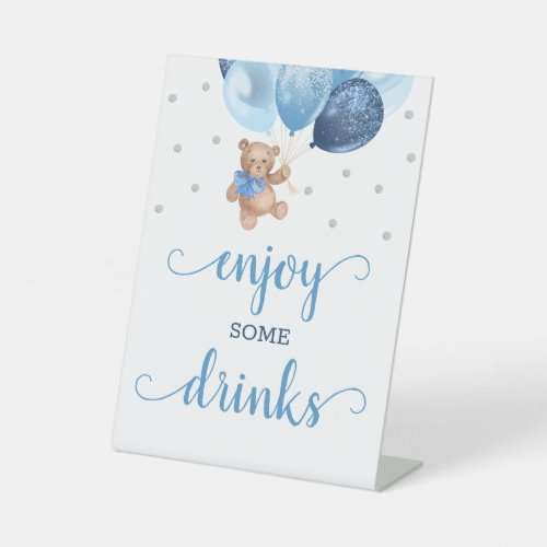 Teddy Bear Enjoy Some Drinks Baby Shower Bar Pedestal Sign