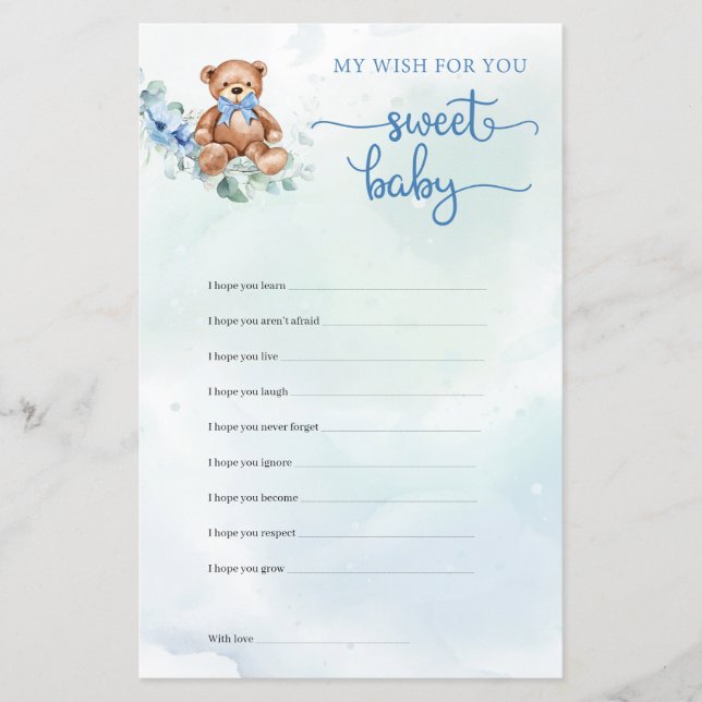 Teddy Bear Eucalyptus Wreath Boy Baby Shower Game (Front)