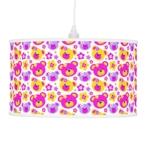 Teddy bear face and flowers kids lamp