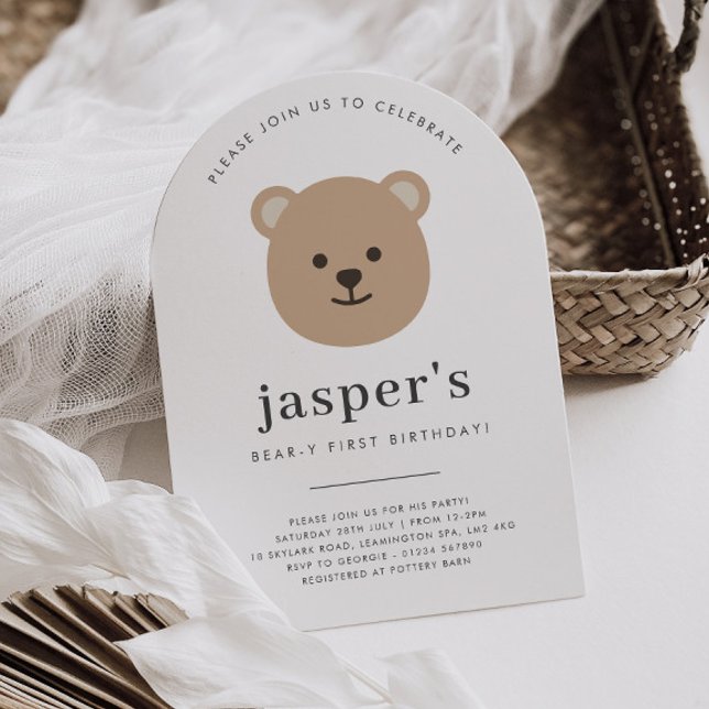 Teddy Bear Face Arched First Birthday Invitation (Zazzle Teddy Bear Face Arched First Birthday Invitation)