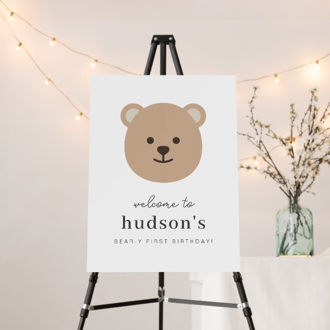 Teddy Bear Face - Birthday Welcome Sign (In Situ (Stand))
