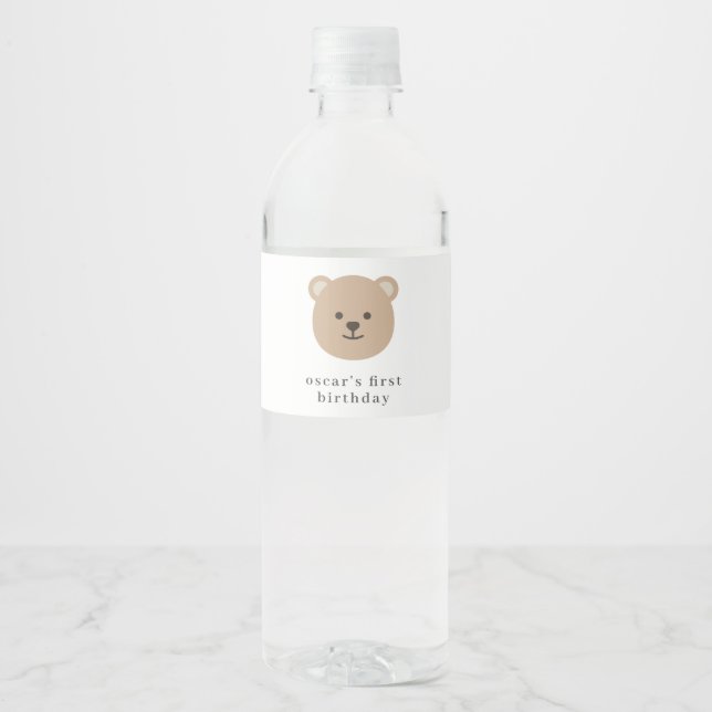 Teddy Bear Face -  Water Bottle Label (Front)