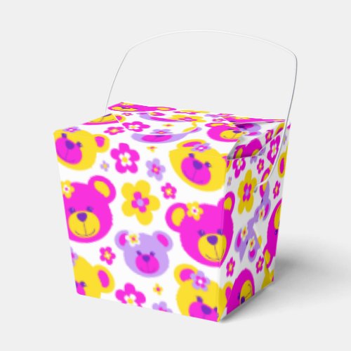 Teddy bear faces and flowers patterned gift box