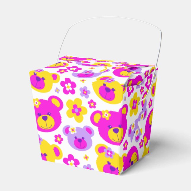 Teddy bear faces and flowers patterned gift box (Front Side)