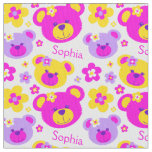 Teddy bear faces pink purple yellow white pattern fabric