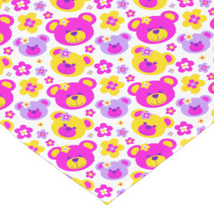 Teddy bear faces pink yellow white table runner