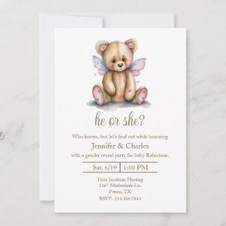 Teddy Bear Fairy Gender Reveal Party Invitation