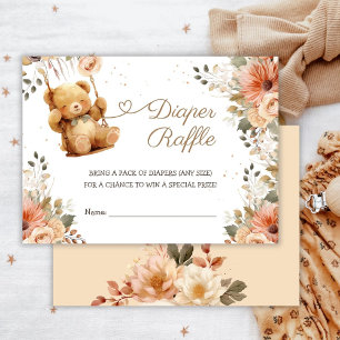 Teddy Bear Fall Autumn Baby Shower Diaper Raffle Enclosure Card