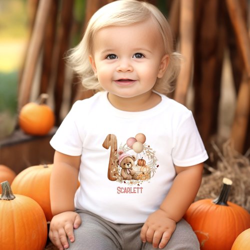 Teddy Bear Fall Beary 1st Birthday Girl Baby T_Shirt