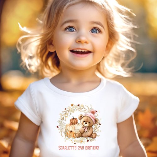 Teddy Bear Fall Birthday Pumpkins Name Girl Toddler T_shirt