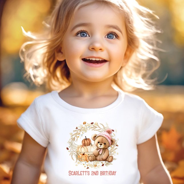 Teddy Bear Fall Birthday Pumpkins Name Girl Toddler T-shirt (Teddy Bear Fall Birthday Pumpkins Name Girl Toddler T-shirt)