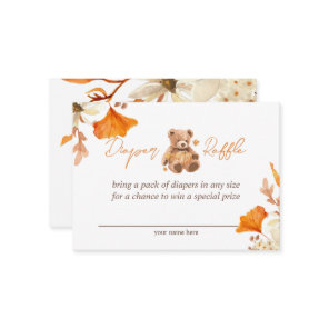 Teddy Bear Fall Floral Diaper Raffle Enclosure Card