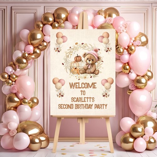 Teddy Bear Fall Girl 2nd Birthday Welcome Sign