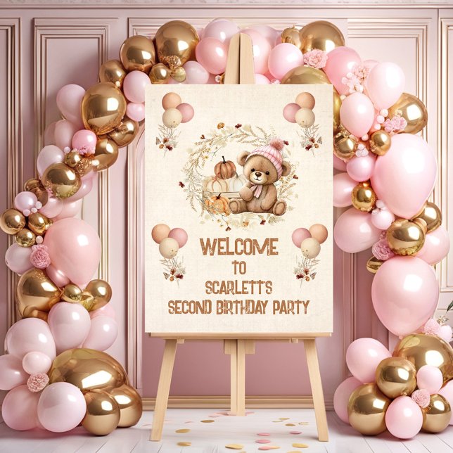 Teddy Bear Fall Girl 2nd Birthday Welcome Sign (Teddy Bear Fall Girl 2nd Birthday Welcome Sign)