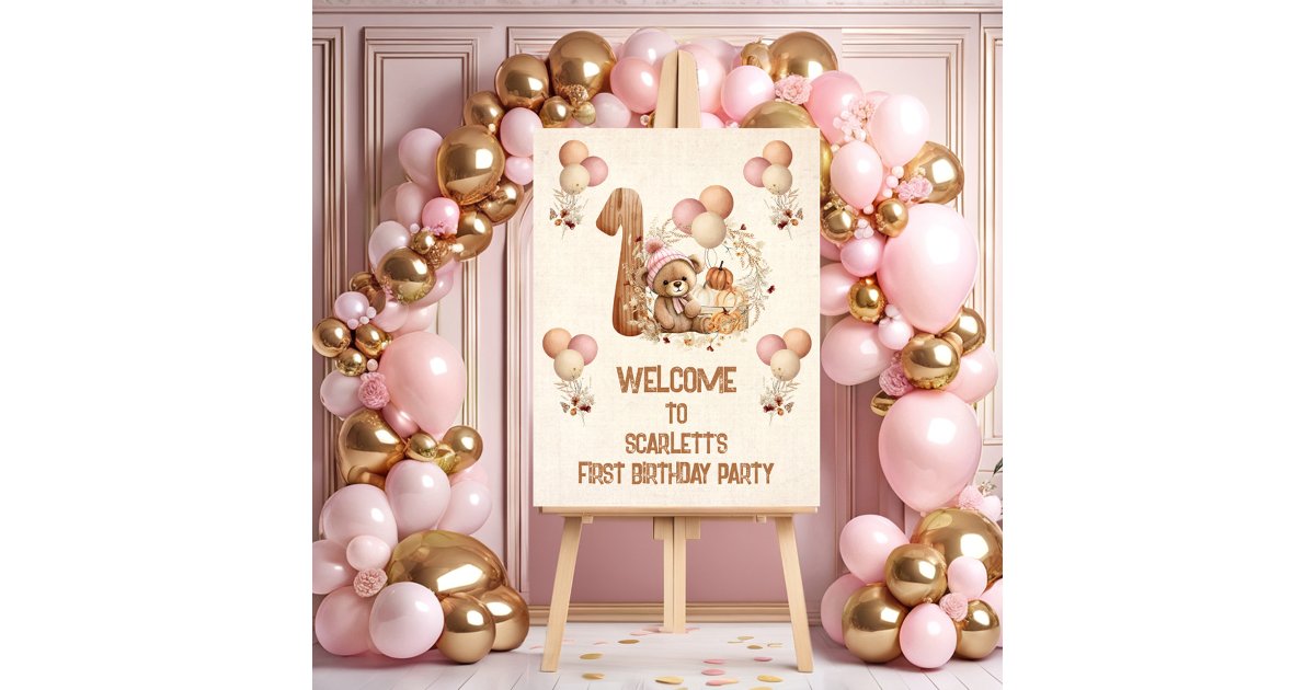 Teddy Bear Fall Girl Beary 1st Birthday Welcome Foam Board | Zazzle