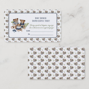 Teddy Bear Family Baby Boy Shower Diaper Raffle Enclosure Card