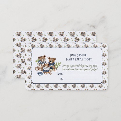 Teddy Bear Family Baby Boy Shower Diaper Raffle Enclosure Card