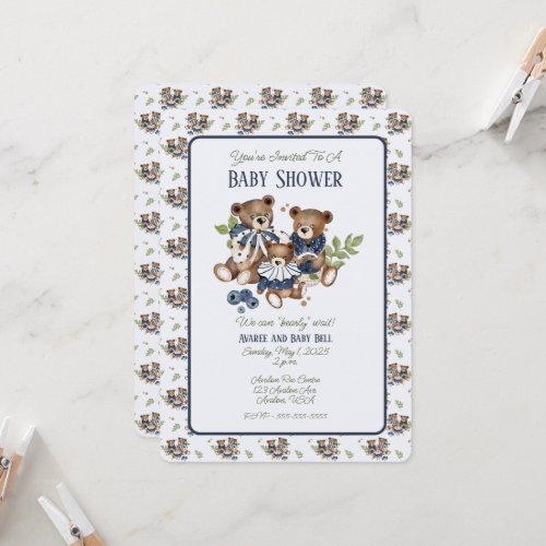 Teddy Bear Family Baby Boy Shower Invitation