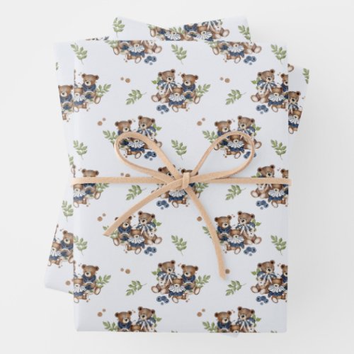 Teddy Bear Family Baby Boy Wrapping Paper Sheets