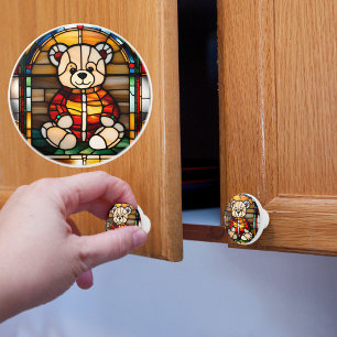 Teddy Bear Faux Stained Glass Ceramic Knob