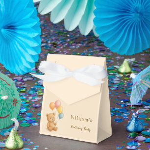 Teddy Bear Favor Box with Pastel Balloons